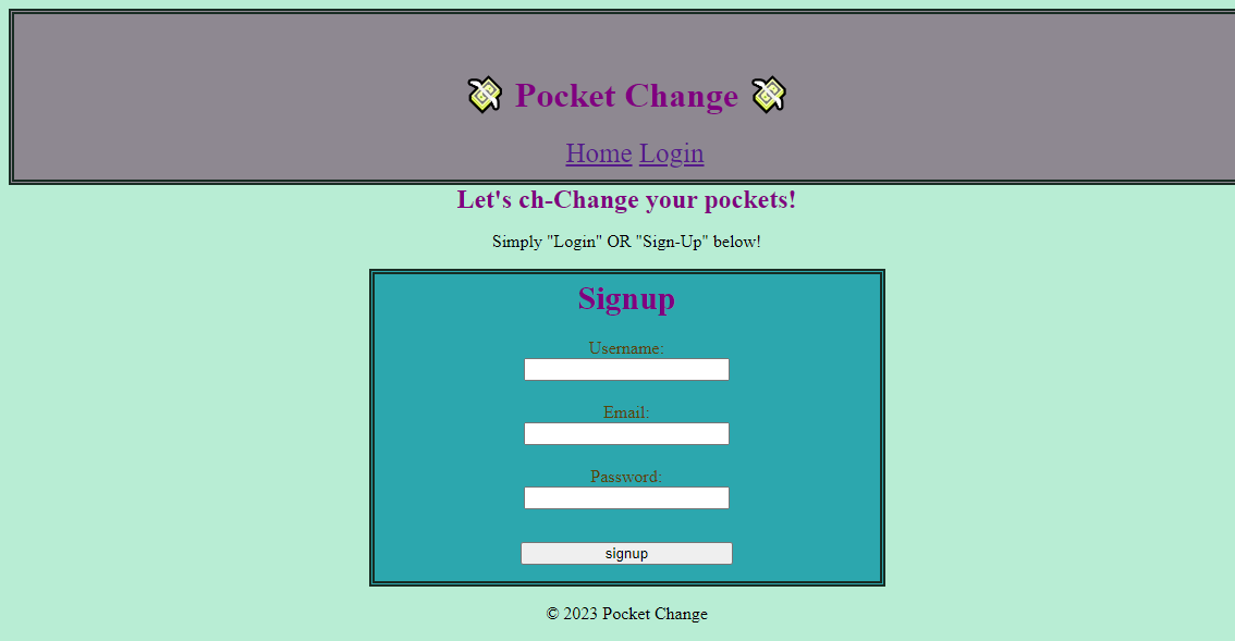 screenshot of Pocket Change App by Joshua Rowan